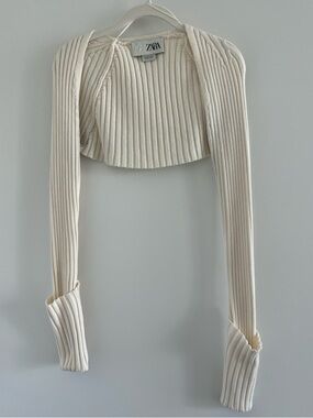 Zara Cream Ribbed Cropped Bolero